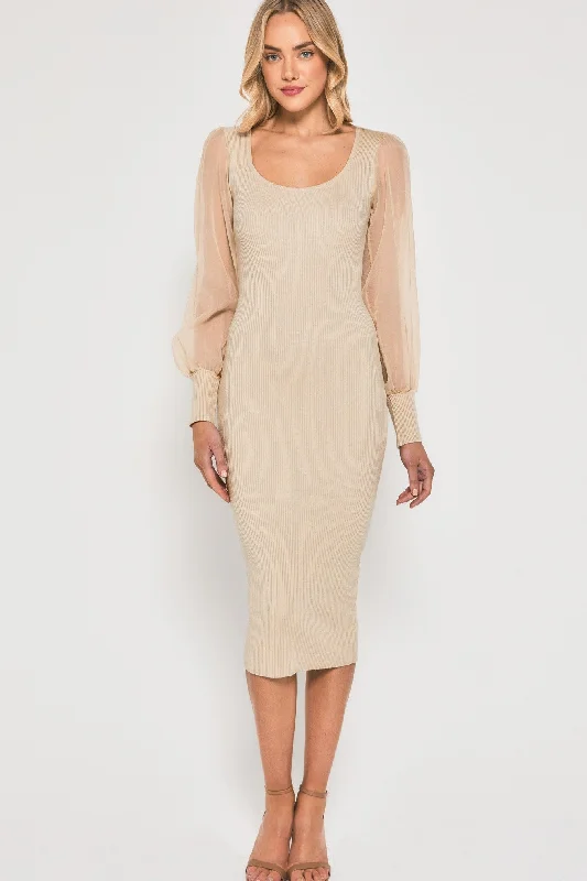 cowl neck midi dress-Amelia Knit Midi Dress - Cream