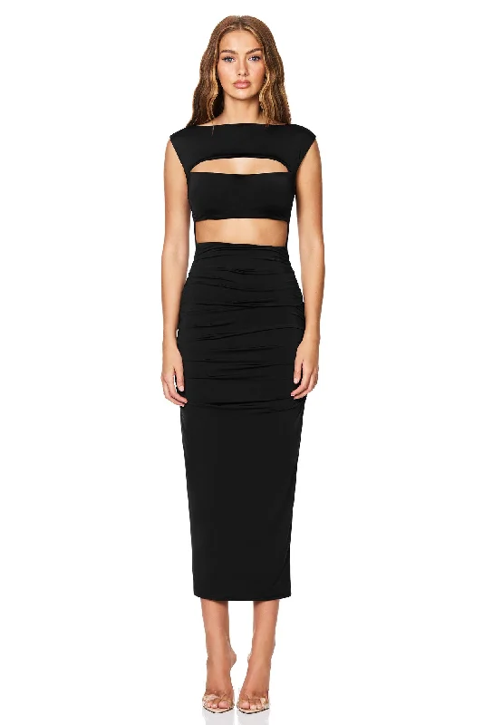 cold shoulder midi dress-Nookie Enigma Cut Out Midi Dress - Black