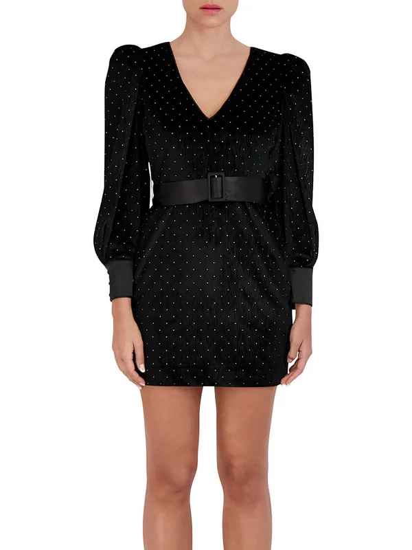 Stylish Wrap Mini Dress -Womens Embellished Short Mini Dress