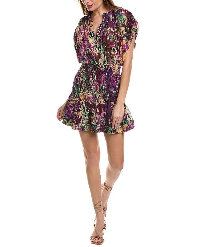 mini dress with peasant sleeves-A.L.C. Carly Silk Mini Dress