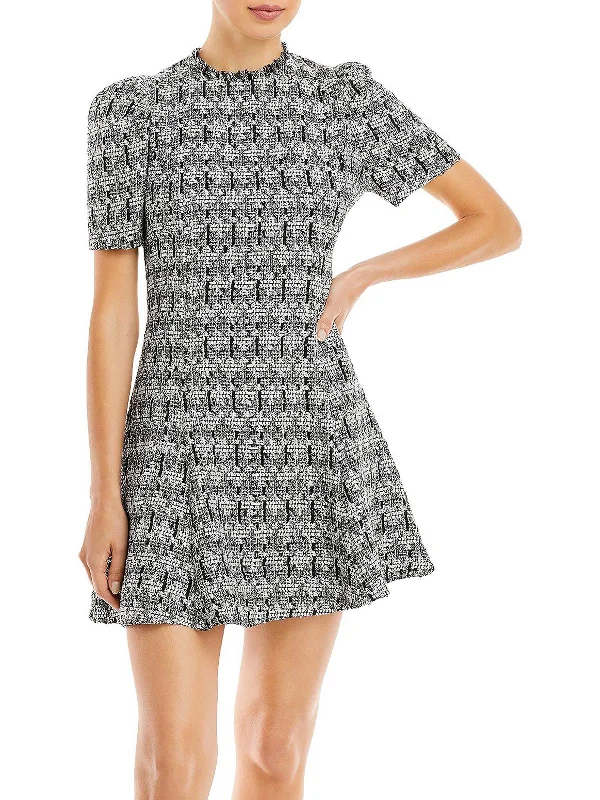 tiered chiffon mini dress-Womens Tweed Short Mini Dress