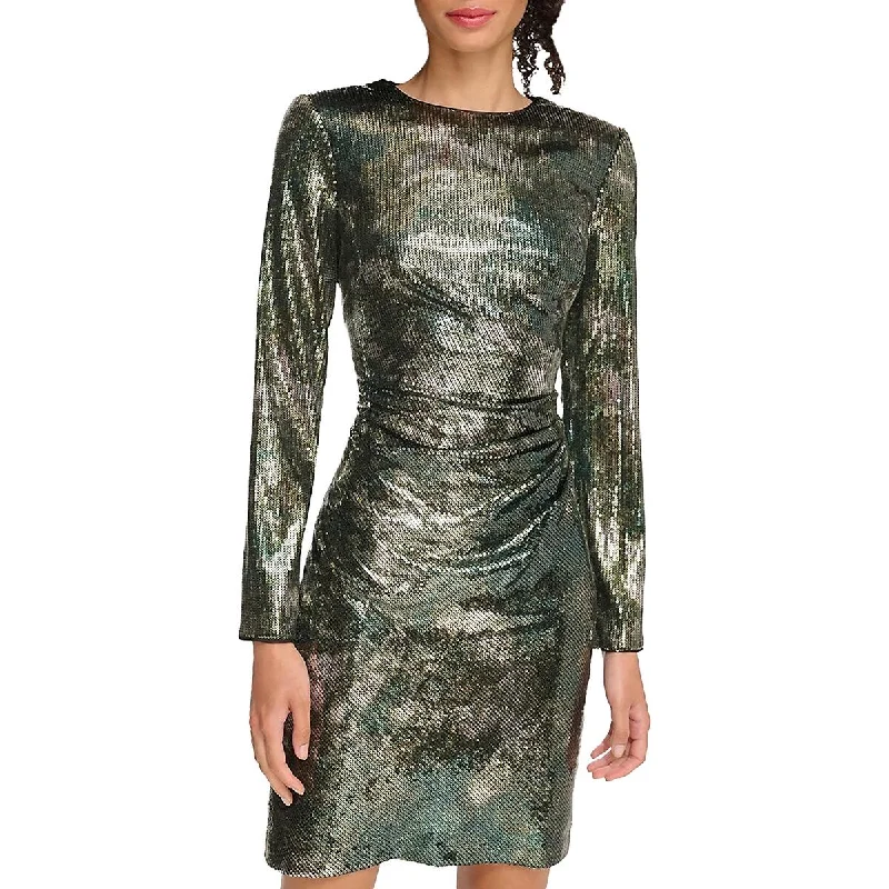 ruffled mini dress with tie waist-Womens Sequin Mini Cocktail And Party Dress