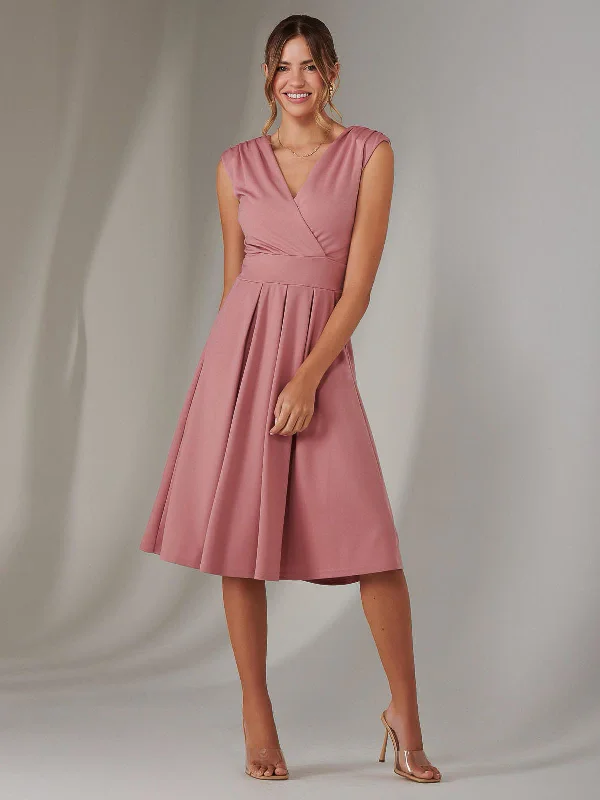 red midi dress-Plain Sleeveless Midi Dress, Dusty Pink