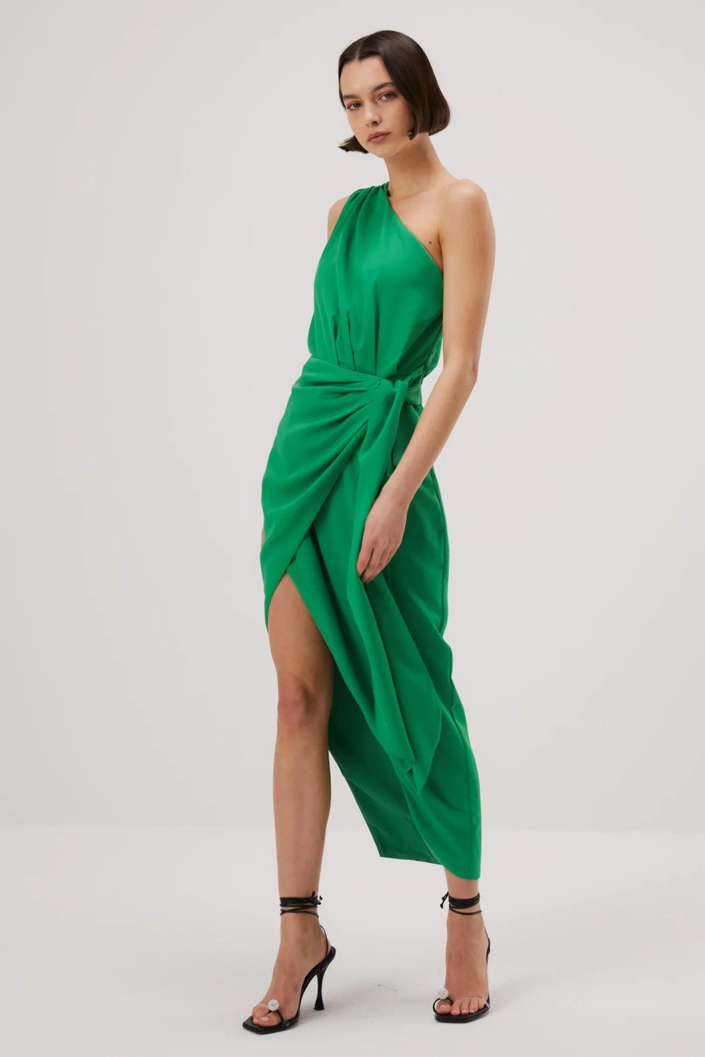 bodycon midi dress-Misha Brooks Satin Midi Dress - Island Green