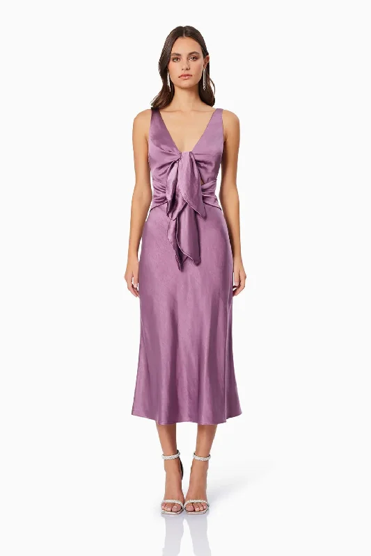 wrap belt midi dress-Faith Front Tie Midi Dress - Purple