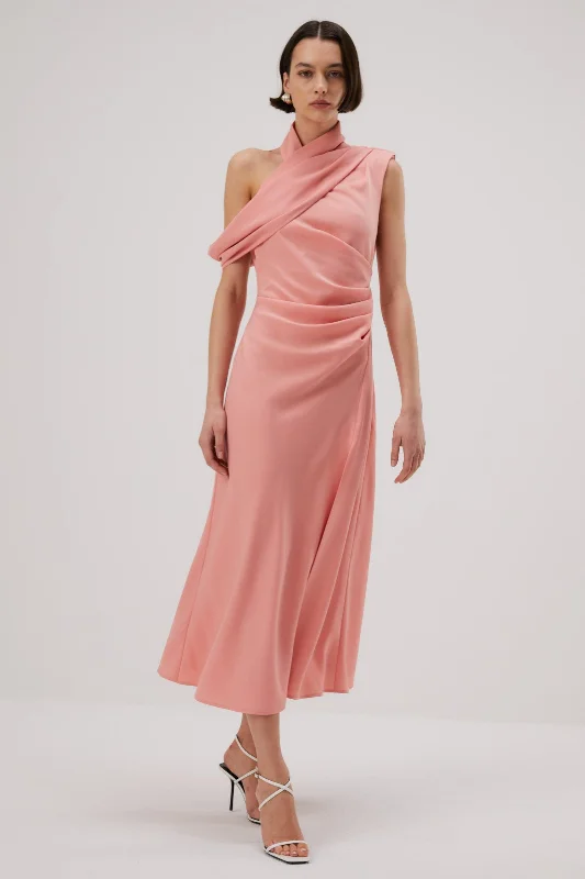 urban midi dress-Misha Amiya Satin Midi Dress - Quartz Pink