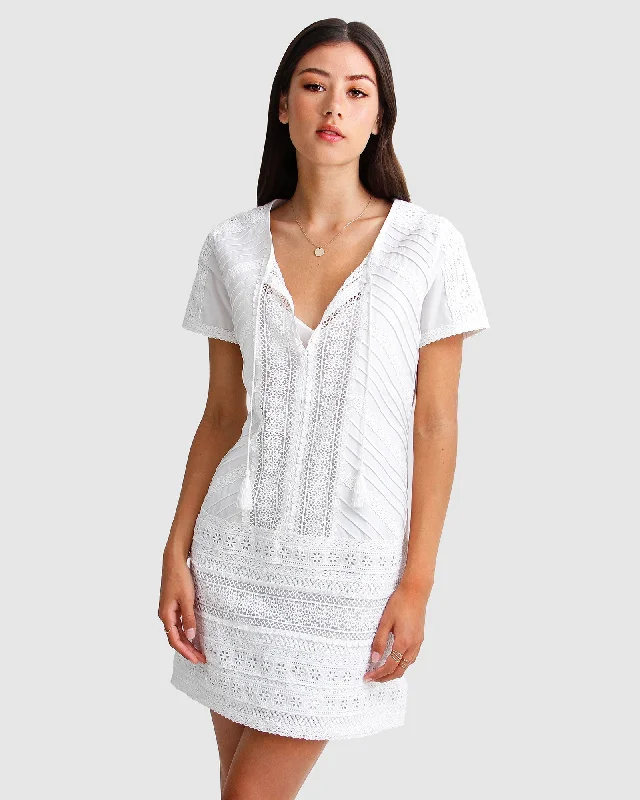 Stretchy Ribbed Mini Dress -Summer Forever Mini Dress - White